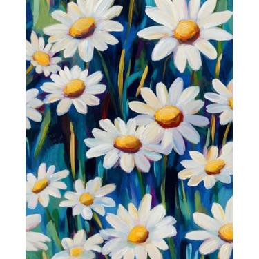 Imagem de XRUIBZI Papel de parede floral margarida vintage papel de contato folha azul flor azul vinil impermeável autoadesivo removível para locatário papel de parede 44,5 cm x 299,7 cm