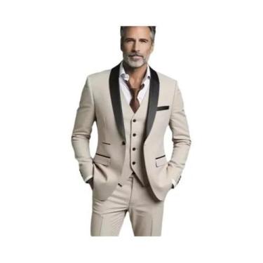 Imagem de Terno Masculino Slim Fit De Três Peças Preto E Branco Tamanho Grande P