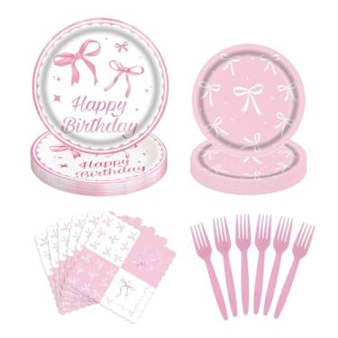 Imagem de 80 pcs Pink Bow Birthday Party Supplies - Pink Bow Plates and Napkins, Disposable Tableware Set for Girls Birthday Party Decorations, Coquette Pink Bow Party Decorations, Serve 20, Sturdy & Durable