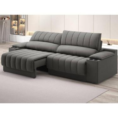 Imagem de Sofá com Porta Copos Carregador USB Ret Rec Murano 2,00m Velosuede - NETSOFAS