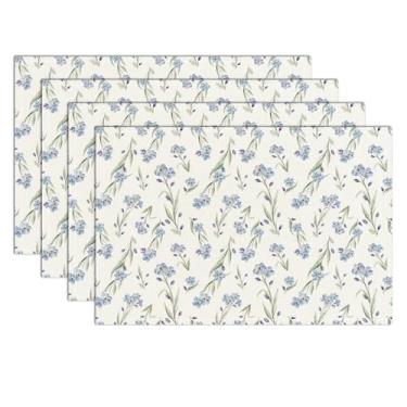 Imagem de Jogo americano floral azul com aquarela Forget-Me-Not, 30,5 x 45,7 cm, jogo americano fofo, conjunto de 4 tapetes de mesa para festa, cozinha, jantar, decoração - 61 cm