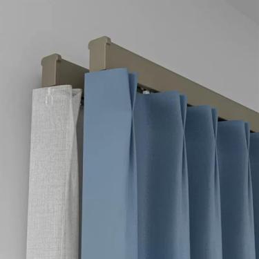Imagem de Sistema de cortina de teto de trilho duplo, trilho deslizante ajustável de 3,2 m a 19,7 m para cortinas blackout, suporte de varão de cortina de parede para janelas e portas (champanhe, 400 cm)
