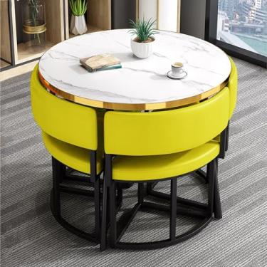 Imagem de Conjunto de mesa de jantar redonda de madeira para 4, mesas de centro de conferência, mesa de negociação e cadeira, conjunto de mesa e cadeira de clube de recepção de escritório, para sala de estar