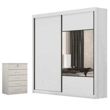 Imagem de Guarda Roupa Casal Sienna com Espelho e Gaveteiro Suiça com Chave Neve