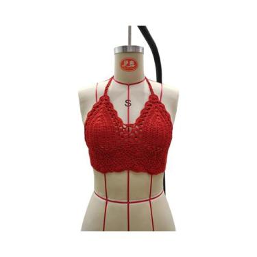 Imagem de Top De Biquíni Preto Em Crochê Para Mulheres, Modelo Triângulo Vazado,