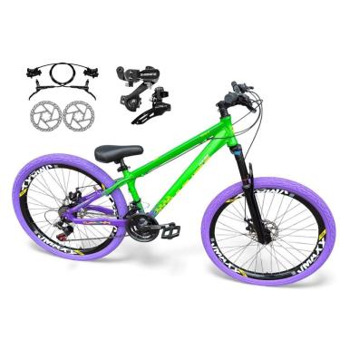 Imagem de Bicicleta Aro 26 Vikingx Tuff Câmbios Shimano Freio Hidráulico 21v Freeride Aro Vmaxx Flame Verde-Roxo X44