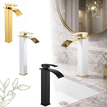 Imagem de Torneira Banheiro Cascata Alta Inox Monocomando Cor Dourado