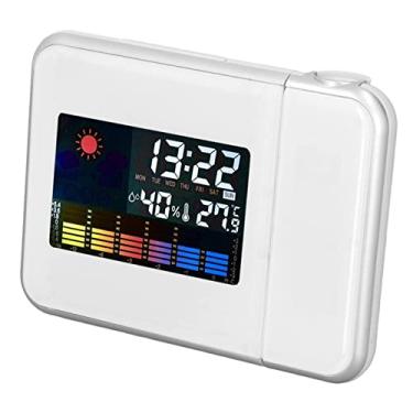 Imagem de Relógio de estação meteorológica, visor LCD colorido com projeção de umidade e temperatura, despertador e função soneca, para sala de estar, quarto, escritório (branco sem fiação)