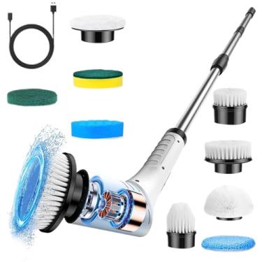 Imagem de Esfregão elétrico de banheiro | Esfregador de chuveiro com alça retrátil | Ferramentas de limpeza sem fio para limpeza doméstica, banheiro, garagem, azulejo, apartamento, pátio