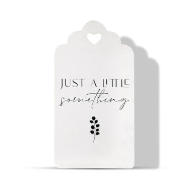 Imagem de Summer-Ray 50 peças de etiquetas de presente "Just a Little Something" – Design minimalista em cartolina reciclada – recorte de coração e borda recortada – Etiquetas de agradecimento para casamentos