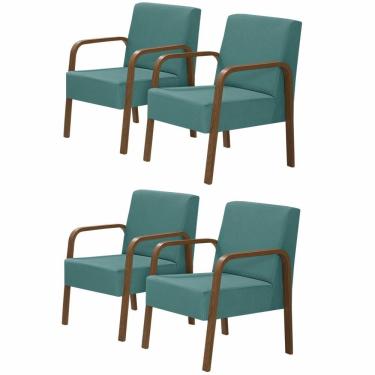 Imagem de Kit 4 Poltronas 1 Lugar Luna Braço Madeira D Salla Turquesa