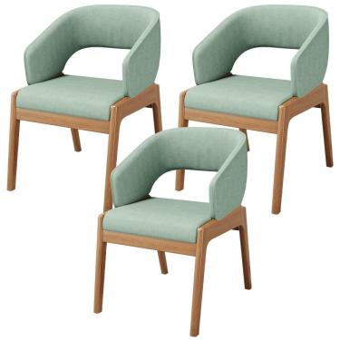 Imagem de Kit 03 Cadeiras De Jantar E Estar Living Estofada Lince L02 Linho Verde Menta - Lyam Decor