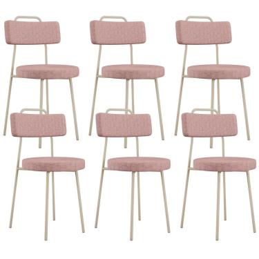 Imagem de Kit 06 Cadeiras Decorativa Estofada Para Sala De Jantar Barcelona Arena L02 Linho Rosa - Lyam Decor