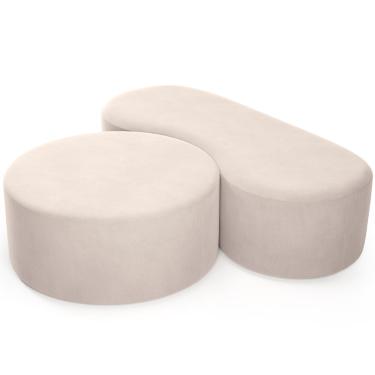 Imagem de Kit Puff Redondo Lola e Puff Recamier Orgânico Orbit W01 Suede Bege - Lyam Decor