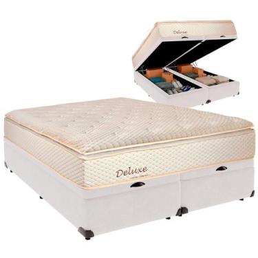 Imagem de Cama Baú King e Colchão Deluxe Molas Ensacadas Colchobel Branco