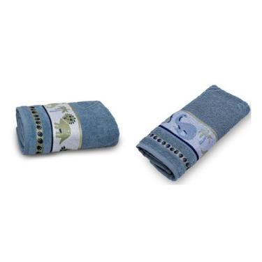 Imagem de Kit 1 Toalha de Banho + 2 Lavabos Infantil Soft Kids Appel, Dino Azul