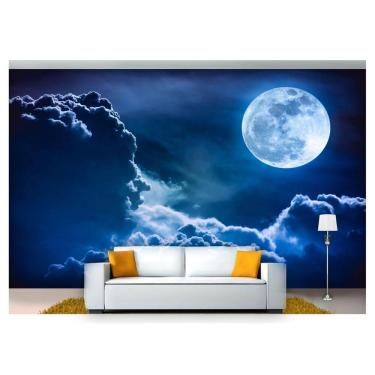 Imagem de Papel De Parede Lua Noite Nuvens Estrelas 3D Nsk81