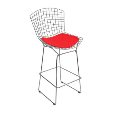 Imagem de Banqueta Bertoia Cromada D60 Assento Sintético Vermelho