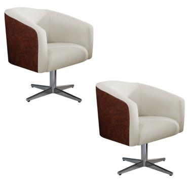 Imagem de Kit 2 Poltronas Base Giratória De Metal Couro Ecológico Bege