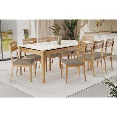 Imagem de Conjunto Mesa Mira Premium Madeira Maciça c/ Tampo Madeirado c/ Vidro 