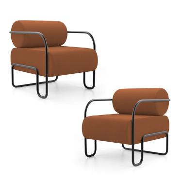 Imagem de Kit 02 Poltronas Decorativas Orgânica Living Miska Veludo Terracota - Abmaza