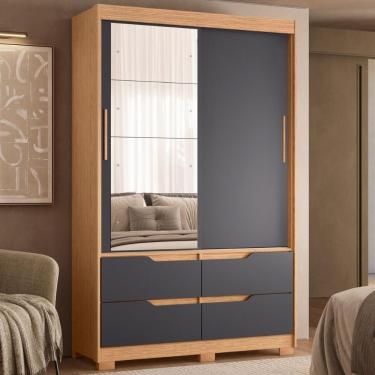 Imagem de Roupeiro 2 Portas 4 Gavetas Com Espelho Freijó