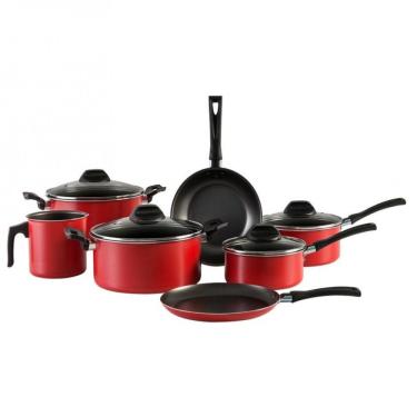 Imagem de Kit Conjunto de Panelas Garlic 7001 101 Caçarola Frigideira Alumínio Antiaderente 7 Peças Vermelho