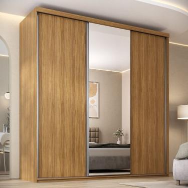 Imagem de Guarda-roupa Casal Mdf Bp com 3 Portas 1 Espelho e 4 Gavetas Liege Nogueira