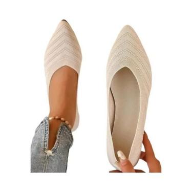 Imagem de Sapatilhas Femininas De Cor Sólida Com Bico Fino, Tricotadas, Slip-On,