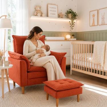 Imagem de Poltrona Amamentação com Puff Confortável Moderna para Quarto Infantil