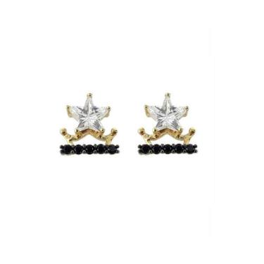 Imagem de Brinco Estrela com Base Cravejada Banhado a Ouro - Zircônia - VIDIÈ