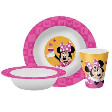 Imagem de Kit Refeição Infantil Minnie Disney 3 Peças Prato, Tigela e Copo Melamina - Tuut