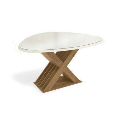 Imagem de Mesa p/ Cozinha Graviola c/ Tampo Madeirado c/ Vidro 135x105cm Freijó/