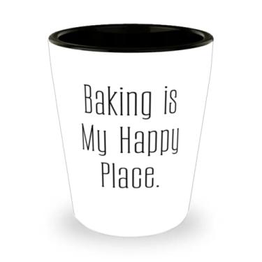 Imagem de Presentes baratos para assar, Baking is My Happy Place, melhores presentes de copo de shot para homens e mulheres