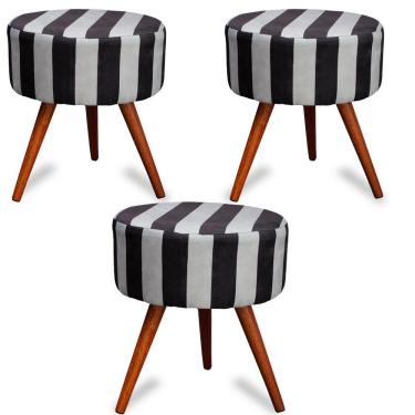 Imagem de Kit 3 Puff Cama Inbox Hamburgo Redondo com Pés em Madeira Maciça Tecido Suede