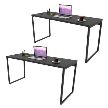 Imagem de Kit 2 Mesas de Escritório Office 150cm Estilo Industrial Prisma C08 Preto Onix - Mpozenato