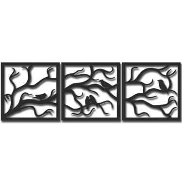 Imagem de Placa decorativa pássaros na árvore 3 partes