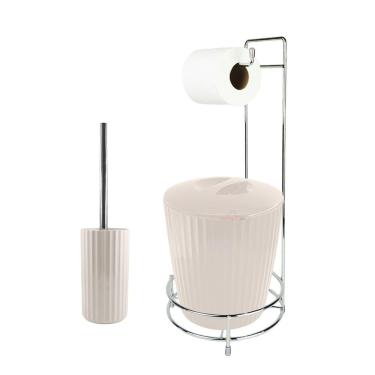 Imagem de Kit Suporte Porta Papel Higiênico Escova Sanitária Lixeira Com Tampa 5L Groove - Ou