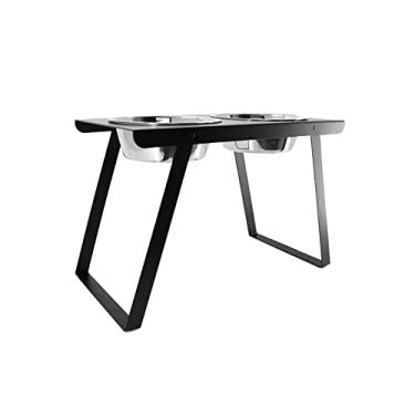 Imagem de Tigelas levantadas para cães, tigelas elevadas para cães com 2 tigelas para alimentos e água de aço inoxidável, suporte para tigela para cães com uma prateleira dobrável para cães grandes, preto