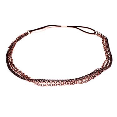 Imagem de Mia Triple Chain Headband, Acess rio de cabelo moderno, faixa de borracha el stica, cobre, prata, preto, para mulheres, adolescentes, casual, fashionistas, vestir-se 1 pe a