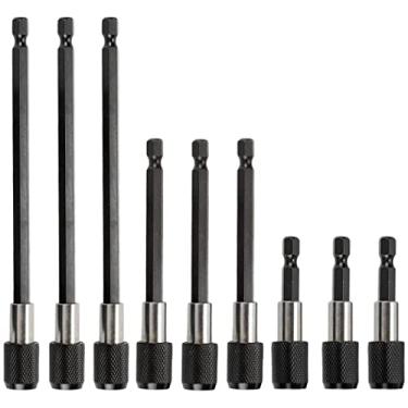 Imagem de Extensão de broca, kit de ferramentas de suporte de broca magnética de liberação rápida de 9 peças com haste sextavada de 0,6 cm para todas as brocas de 0,6 cm de comprimento, três comprimentos de 5 cm, 10 cm e 15 cm (preta)