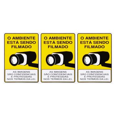 Imagem de Combo 3 Placas De Sinalização O Ambiente Está Sendo Filmado 15x20 Acesso - P-25/1 F9e