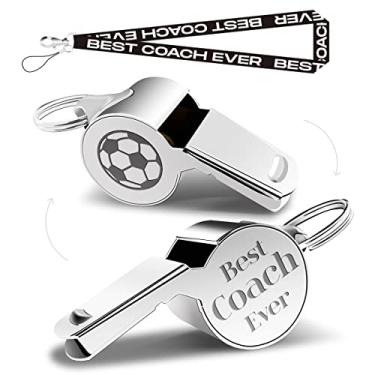 Imagem de QIBAJIU Apitos com cordão, apito de treinador, presentes de futebol, presentes de treinador de futebol para homens e mulheres professores, presente de agradecimento para treinadores de torcida – Melhor treinador de todos os tempos – Presentes de apito para professores