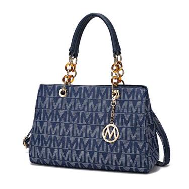 Imagem de MKF Collection Bolsa tiracolo feminina, alça de ombro – Livro de bolso de couro PU – Bolsa feminina com alça superior, Ansera azul-marinho, Large