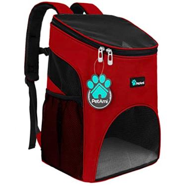 Imagem de PetAmi Mochila para cães e gatos pequenos, porta-mochila aprovada por companhias aéreas, ventilada, alça de segurança, suporte de fivela projetada para caminhadas, viagens, acampamento ao ar livre,