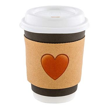 Imagem de Restaurantware APENAS MANGAS: Mangas de xícara de café Restpresso 5,1 x 2,8 polegadas 50 mangas onduladas para copo quente - Emoji de coração papel kraft tolerante ao calor mangas descartáveis café