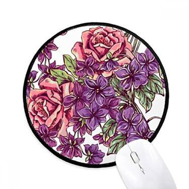 Imagem de Mouse pad Flower Leaf azul branco desktop escritório tapete redondo para computador