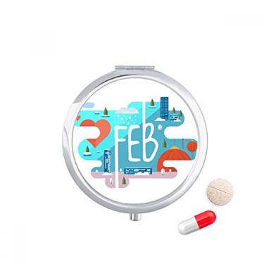 Imagem de Caixa de comprimidos com ilustração do mês de fevereiro, caixa de armazenamento de medicamentos, dispensador de recipiente