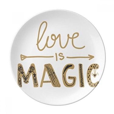 Imagem de Love Is Magic Placa decorativa estilo citação dourada de porcelana Salver Prato de jantar