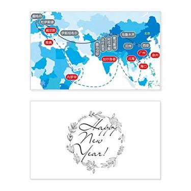 Imagem de Vetor Diagrama Jornada Mapa de Estrada de Seda, Festival de Ano Novo, Cartão de felicitações, Mensagem de Abençoe Presente
